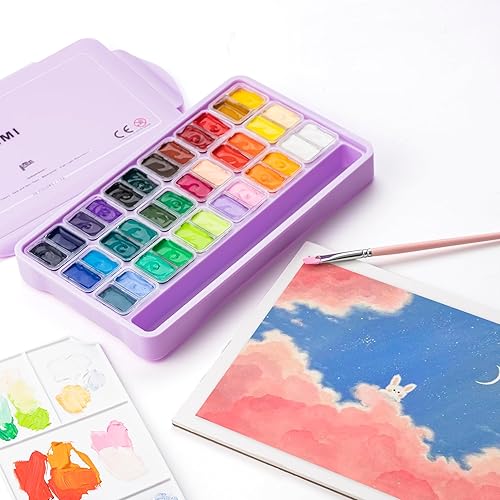 Miniatura 7 de HIMI Juego de pintura Twin Cup Jelly Gouache, 36 colores de 0.42 oz, diseño de taza de gelatina, pintura no tóxica para lienzo y papel, suministros
