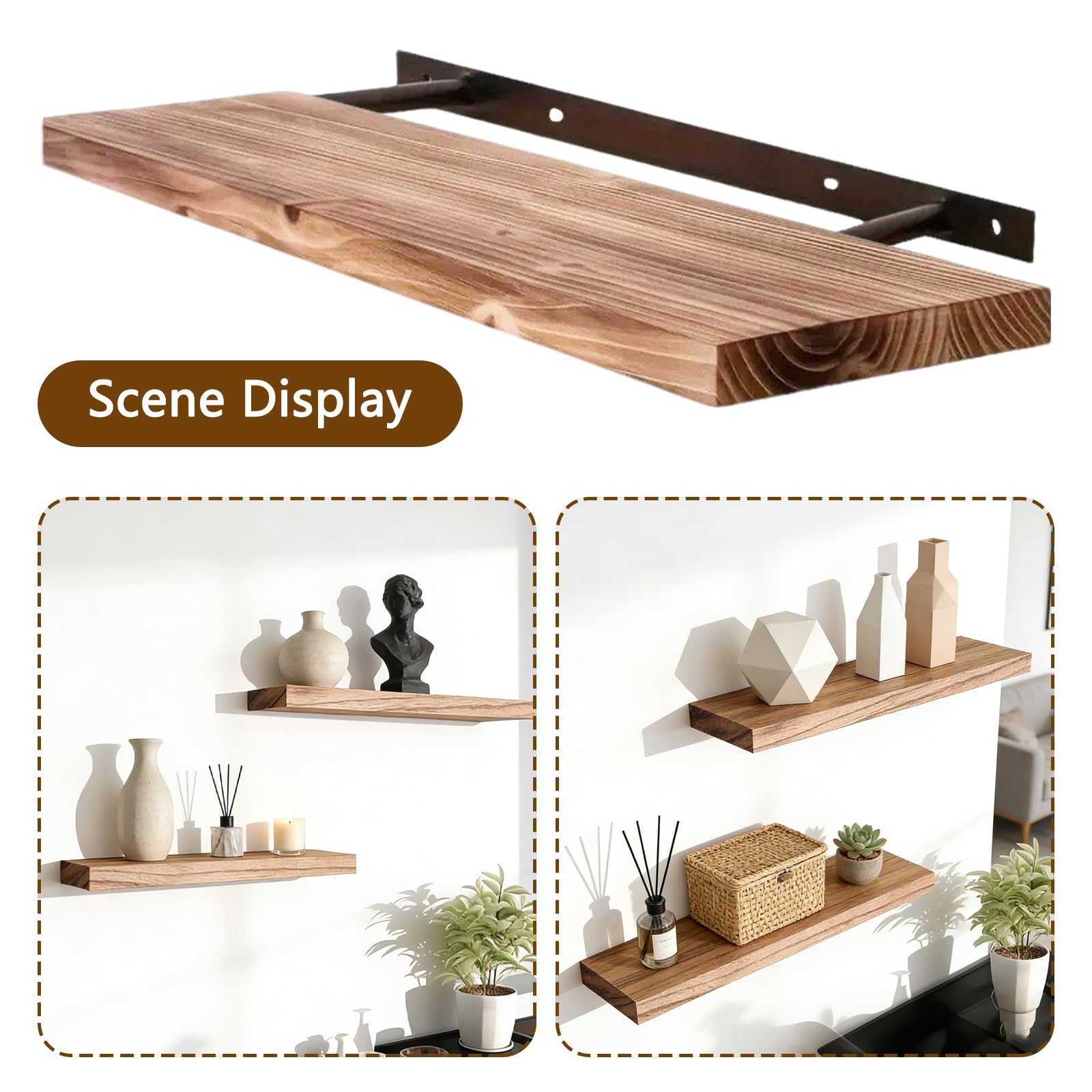 Półki wiszące na ścianę, Solidna rustykalna dębowa półka pływająca na rośliny Książki Łazienka Pokój dzienny Sypialnia 42x15x2 cm(2pcs)