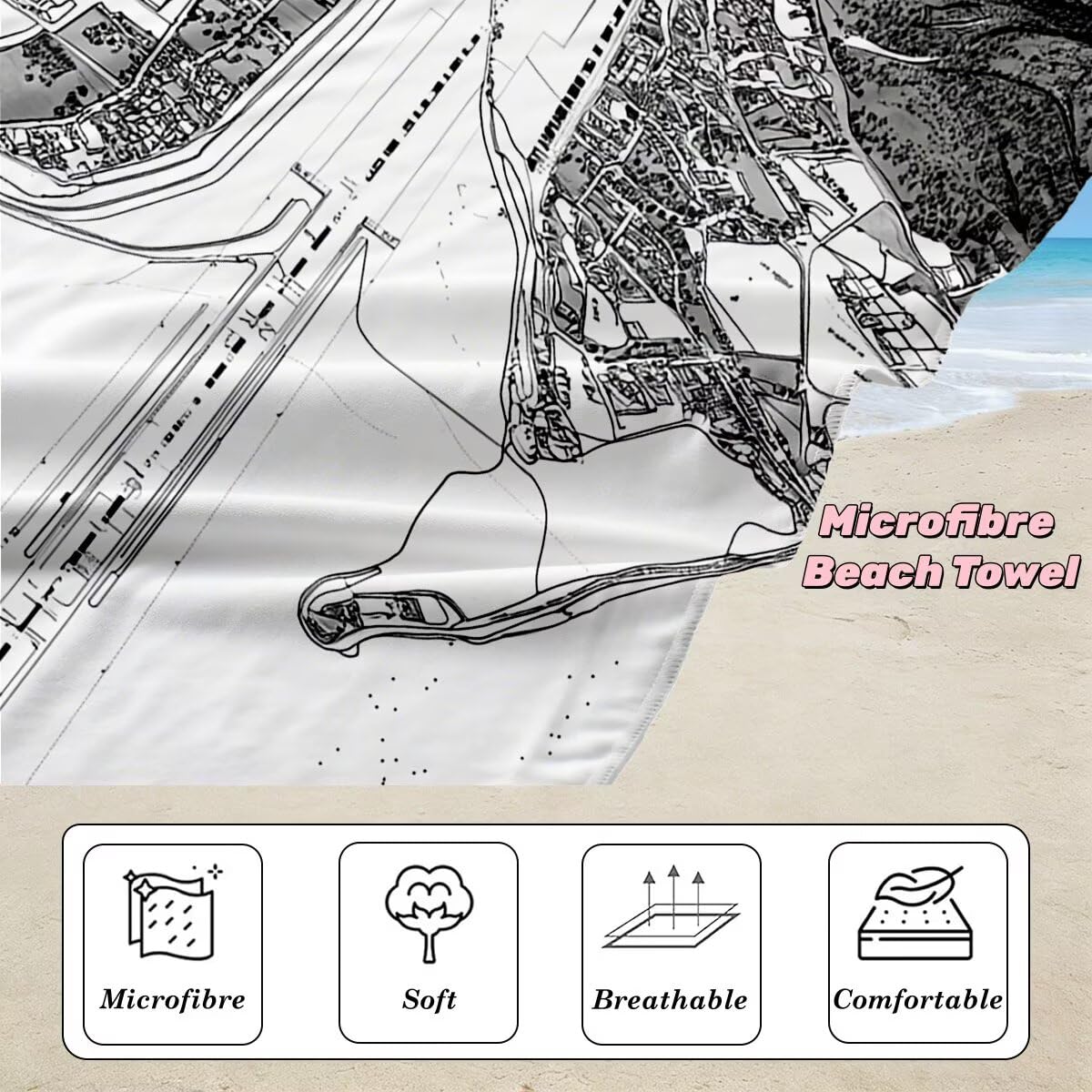 Toalla Playa 80x160 cm, Toalla Gimnasio Microfibra Secado Rapido, Juego de 2 Antiarena Toallas de Playa, Ligera Compacta Toallas Microfibra Grande para Viaje, Regalo Hombre Mujer (Paisaje) -4155