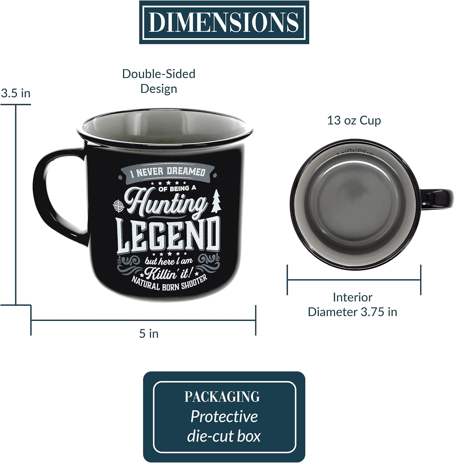 Pavilion Gift Company - Hunting Legend - Ceramic 13-ounce Campfire Mug, Double Sided Coffee Cup, Hunting Mug, Gifts For Men, 1 Count - Pack of 1, 3.75 x 5 x 3.5-Inches, Black/Gray - Image 3