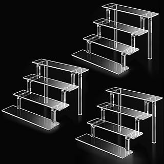 Acrylic Tiered Display Stand Shelf, 12”Perfume Stand Organizer, Large Acrylic Display Riser, Clear Pop Shelf for Perfume Cologne Makeup Dessert Collectibles Decoration (3 Pack)