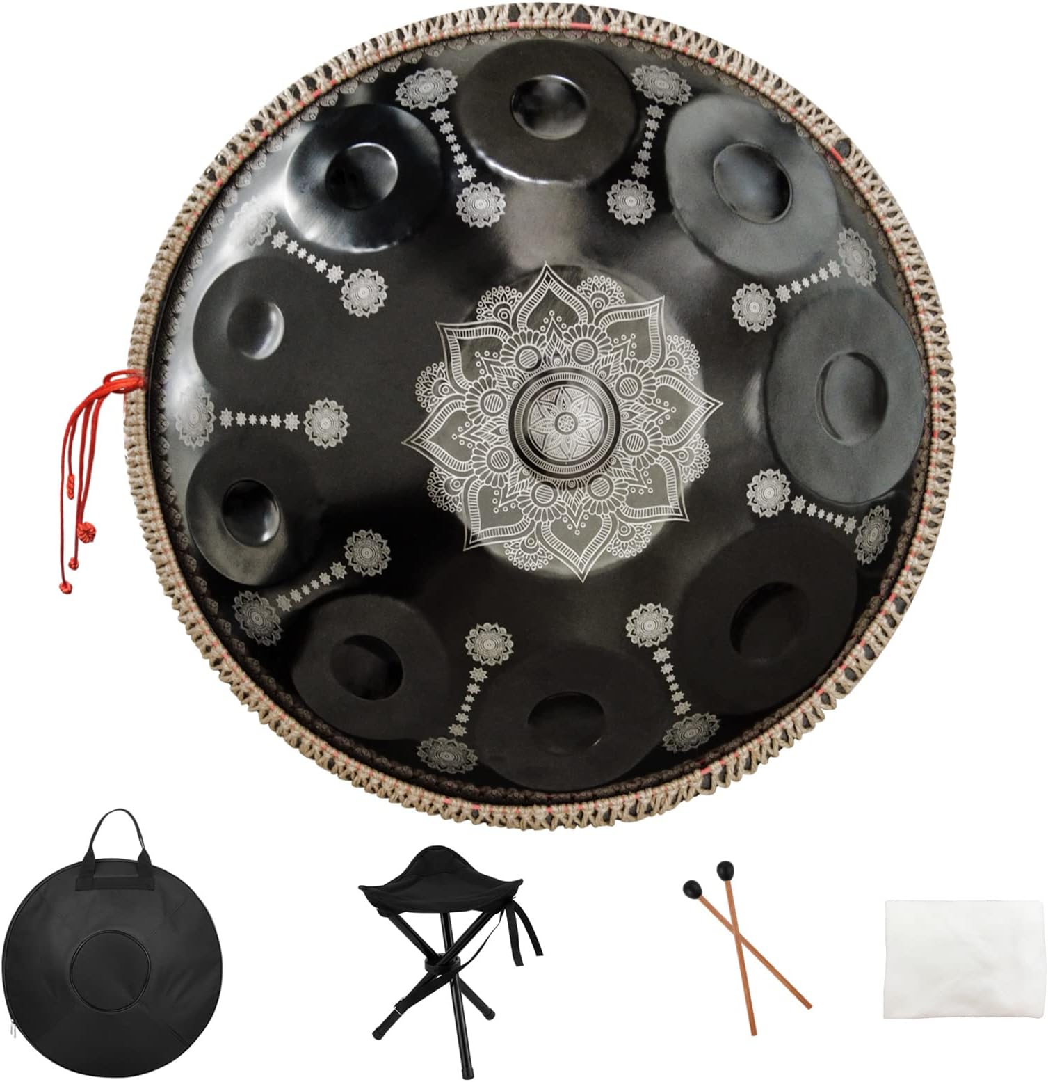 22 Inches 10 Notes D Minor 432HZ Adult's Steel Handpan Drum Instrument,Black