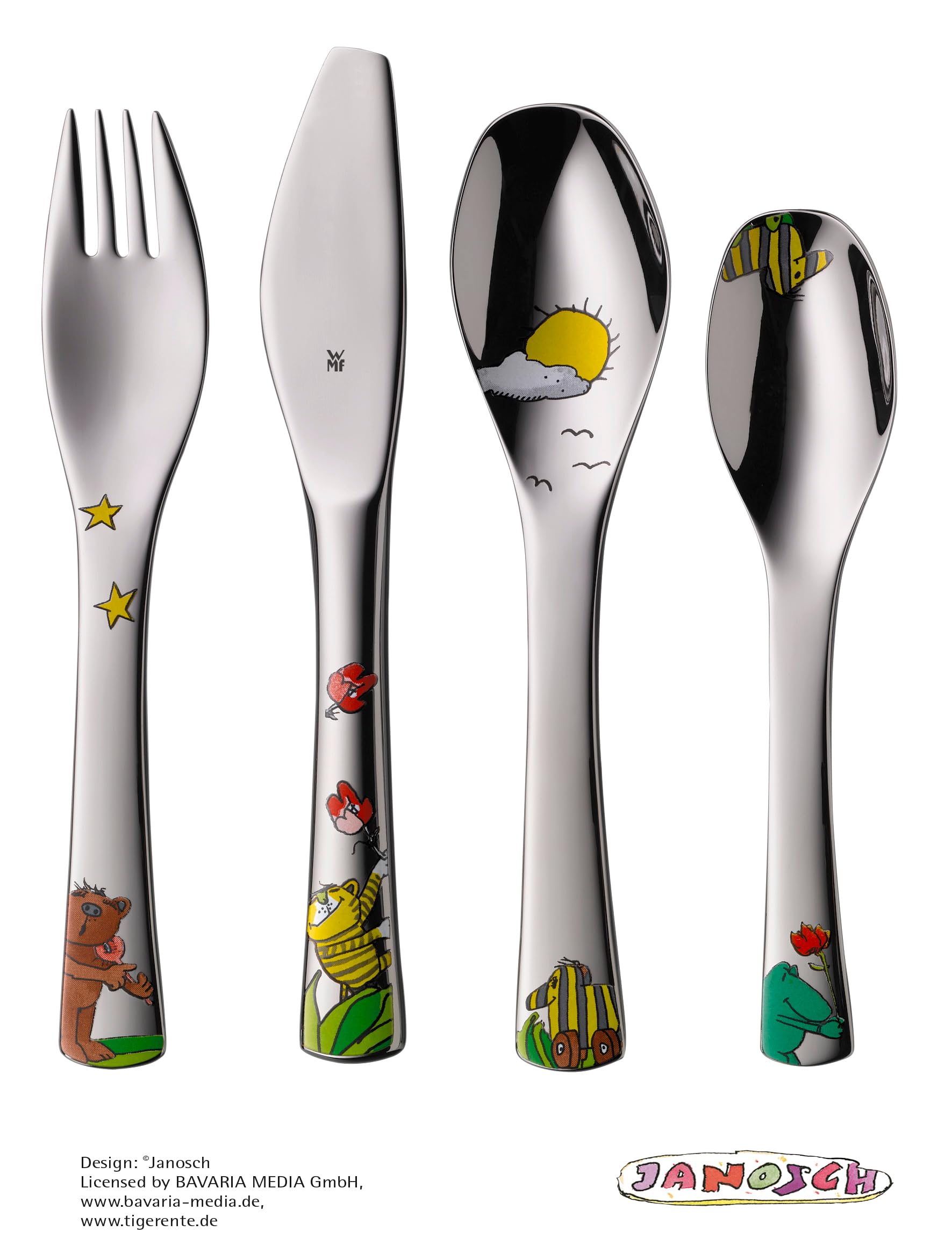 Posate per bambini WMF Janosch con incisione del nome - bellissimo set di posate per bambini - regali di battesimo personalizzati con incisione, idee regalo per bambine e bambini dai 3 anni