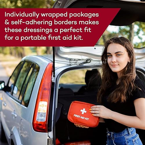 Miniatura 8 de Dealmed Aderezos de gasa con bordes estériles 150 unidades, almohadillas de gasa de 4 x 4 pulgadas, desechables, sin látex, bordes adhesivos con