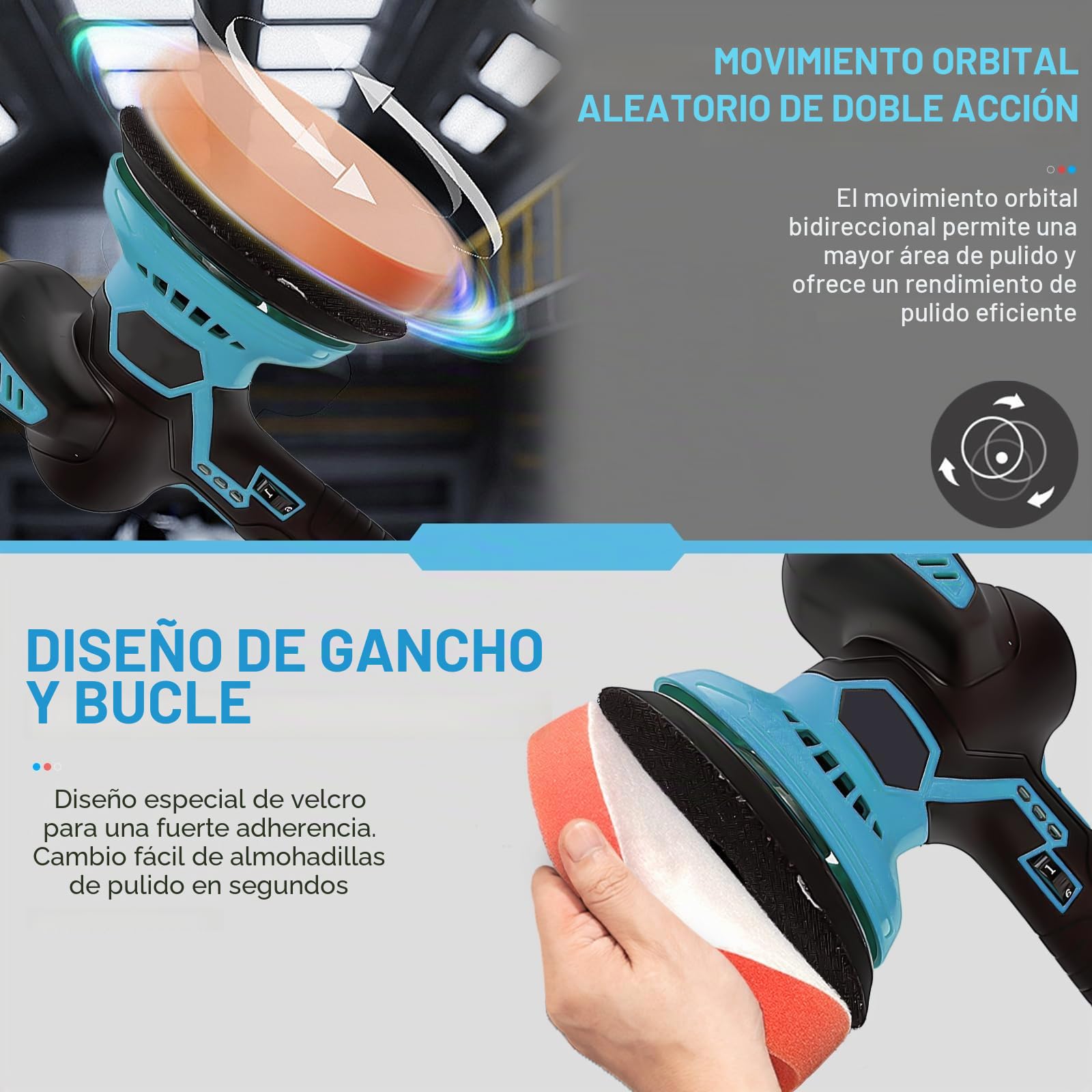 Pulidora de coche para Makita, pulidor orbital de 6 pulgadas con batería, pulidor inalámbrico de 5800 RPM con 6 velocidades variables para detalle/pulido/cera de automóviles, 22 piezas de accesorios
