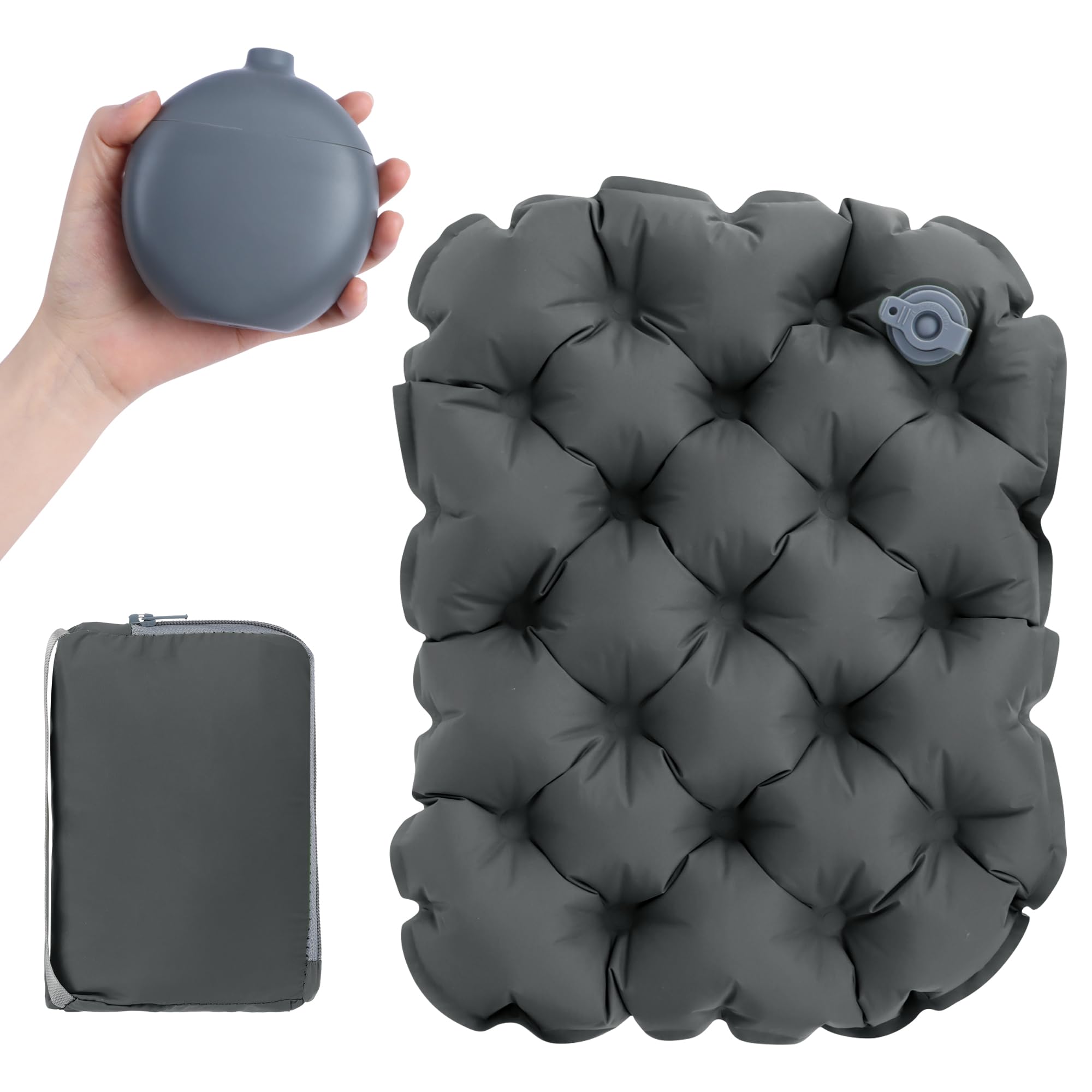 Inflatable Seat Cushion with Portable inflation pump Lightweight Stadium Seat Pad Travel Air Seat Cushion for Hiking Office Airplane Stadium Car (Dark Grey)