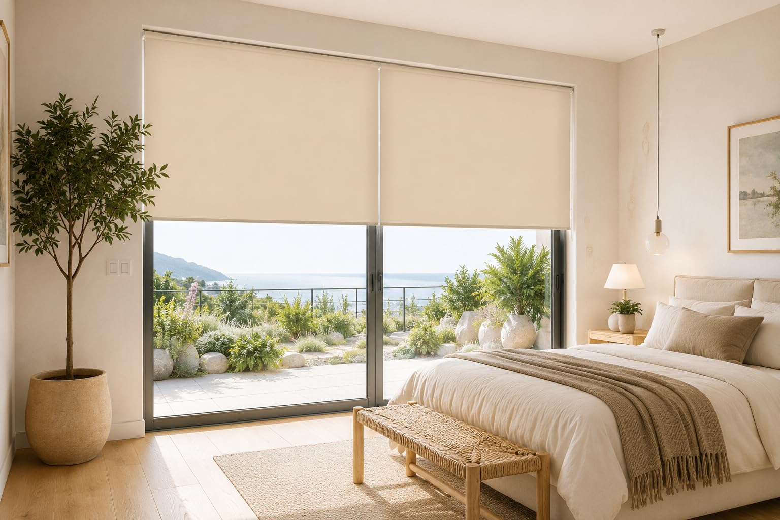 Estoralis | GOVE | Tenda a rullo disegno moderno | Traslucida tinta unita | Beige | 180 x 235 cm (larghezza/altezza) dimensione del tessuto 177 x 230 cm. | Tende per finestre e porte