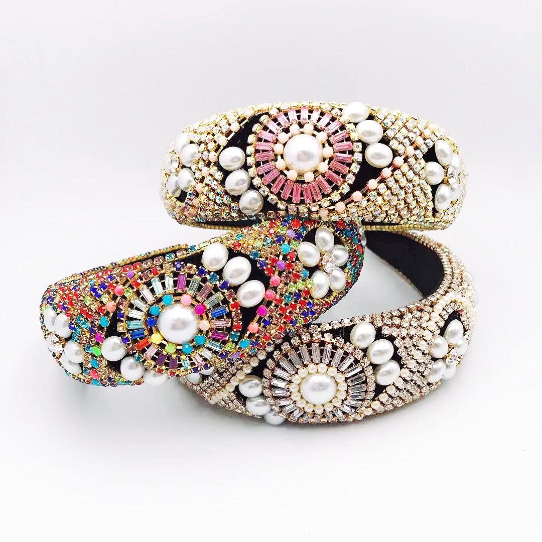 Handgemachte Kristall Bunte Strass Stirnband Frauen Mädchen Mode Schwamm Samt Haar Zubehör Blume Haarband