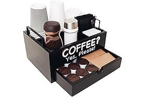 Wooden Coffee Bar Organizer with Drawer, 3D Lettered Custom Coffee Station Organizer...