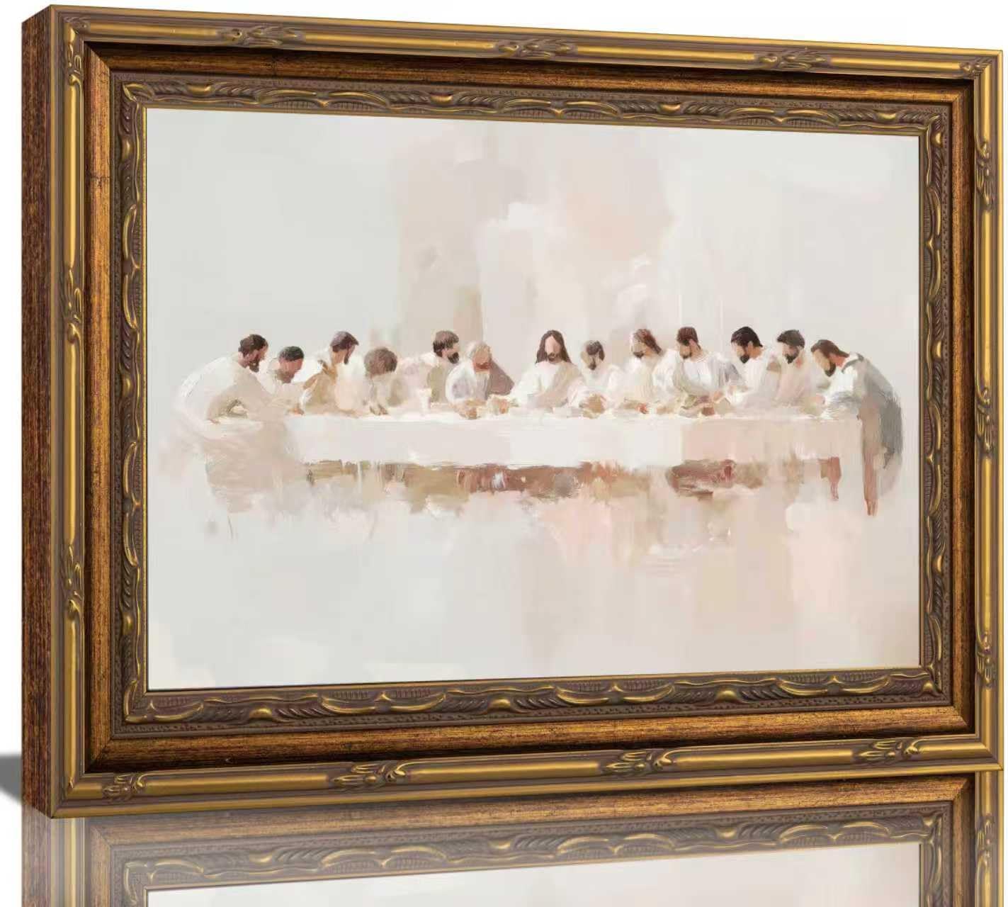 Vintage Gold Framed The Last Supper Canvas Wall Art Jesus Bible Story Christian Picture Wall Decor Jesus and Twelve Apostles Poster Religious Faith Painting Print Artwork for Living Room Dining Room Kitchen Church