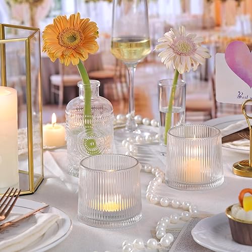 Miniatura 5 de DARJEN Portavelas votivas transparentes acanaladas, paquete de 6 portavelas de vidrio para centro de mesa, decoración del hogar, decoración de boda,