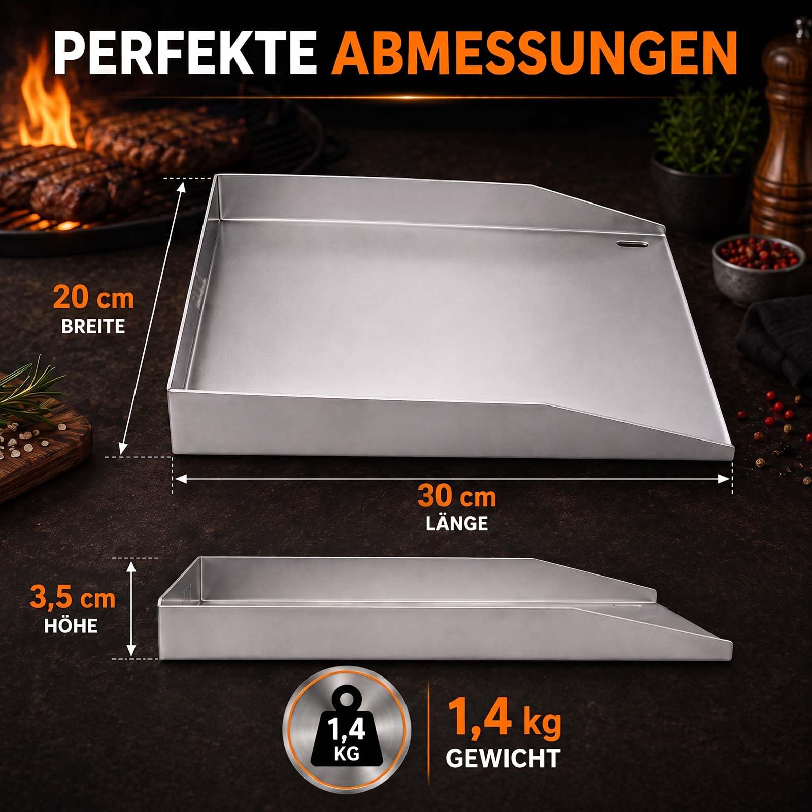 Plancha zestaw 2 szt. 30 x 20 cm, z odpływem tłuszczu, kompatybilny z Grillfürst G401G