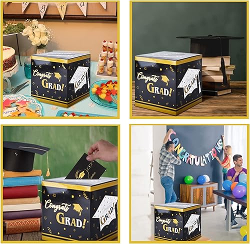 Miniatura 5 de Gatherfun Decoraciones de graduación, caja de tarjeta de graduación para regalos de fiesta de graduación, suministros de fiesta, color negro