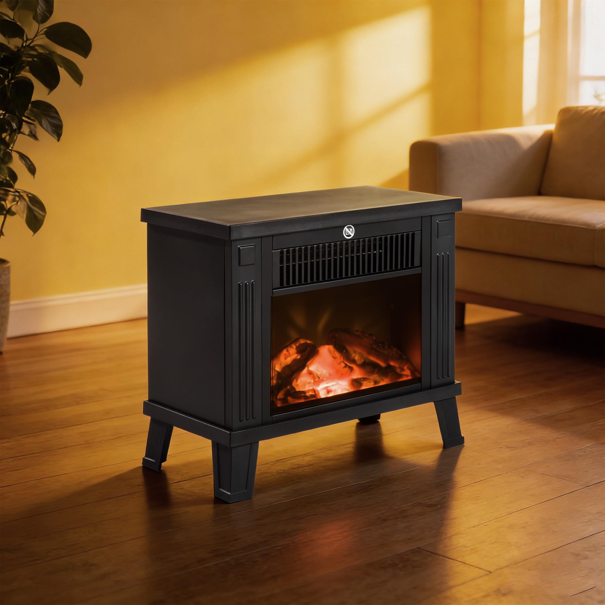 HOMCOM Camino Elettrico da Terra Moderno 600W/1200W, 34x17x31 cm, Nero