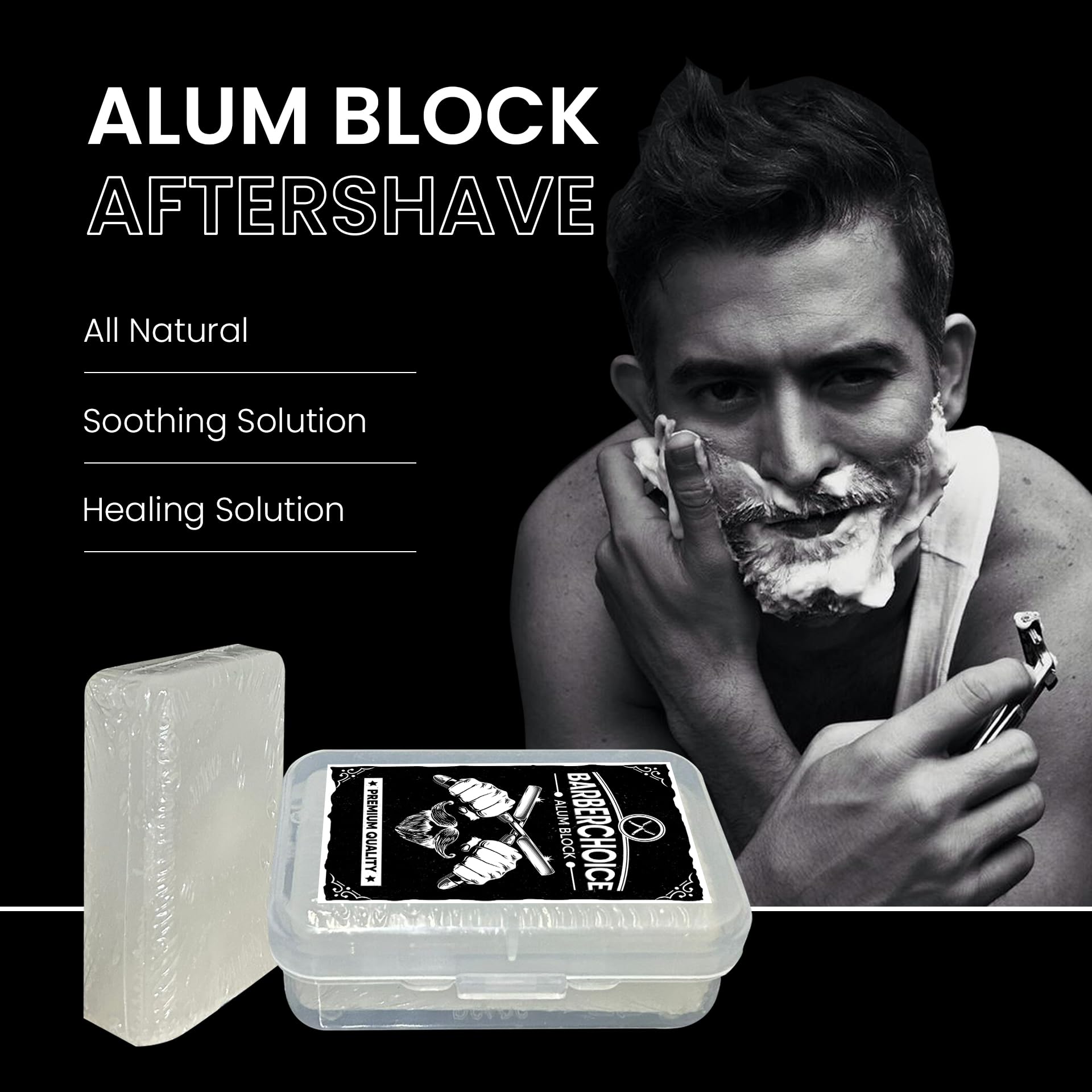 Pacific Pelican Alum Block for Shaving - Premium Quality | Razor Burn Relief & Skin Soothing Aftershave in Durable Plastic Case | Pack of 3