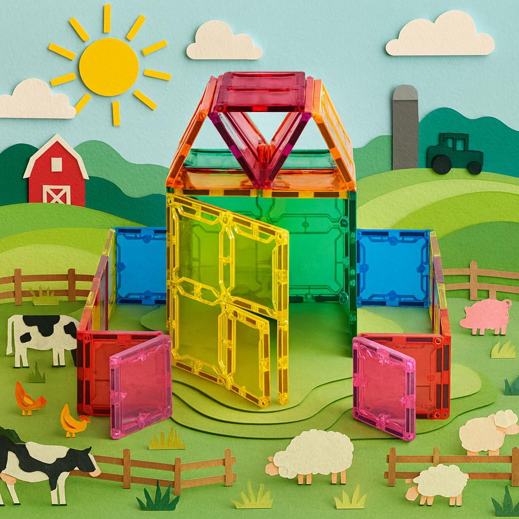 Magnetische Bausteine, 38-teiliges quadratisches Set für Jungen und Mädchen, Kinder, pädagogische kreative Lernaktivität, Baustein, Kleinkindspielzeug, STEM, Kinder ab 3 Jahren