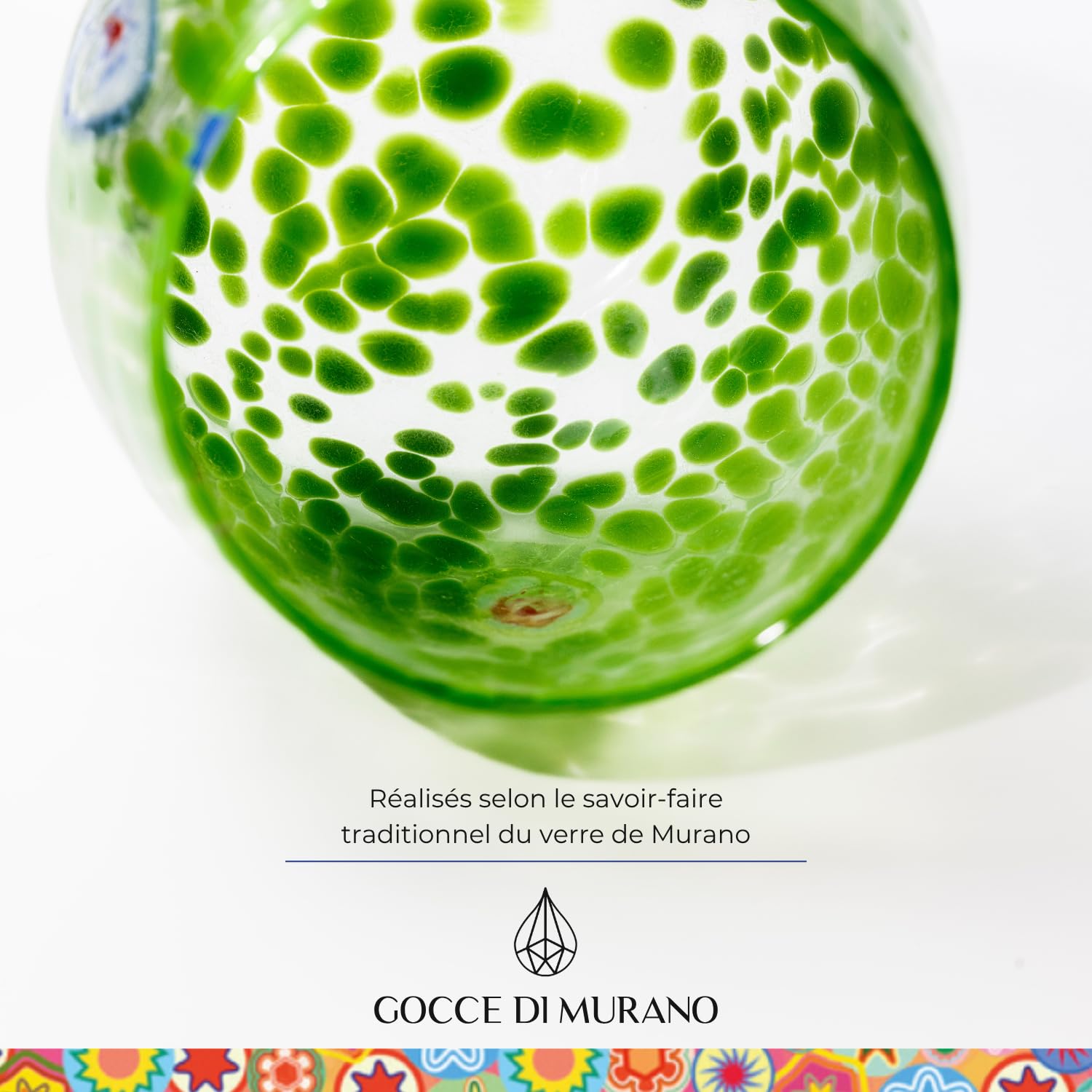 Gocce di Murano 2 verres en verre de Murano soufflé et travaillé à la main 300 ml – verres à eau verre arc-en-ciel pluie – verres raffinés et élégants