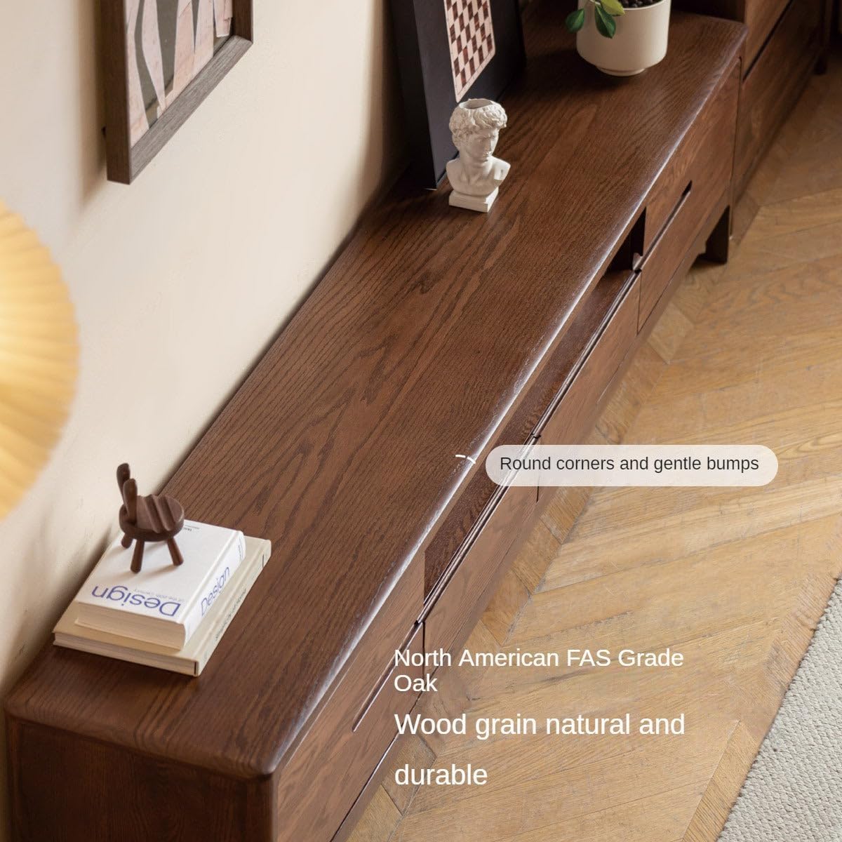 GVAwood Oak, Solid Rubberwood Nordic Floor TV Cabinet. 78.7x13.7x17.7 inch / 200x35x45 cm/Walnut Color/RubberWood Two-Drawer TV Cabinet