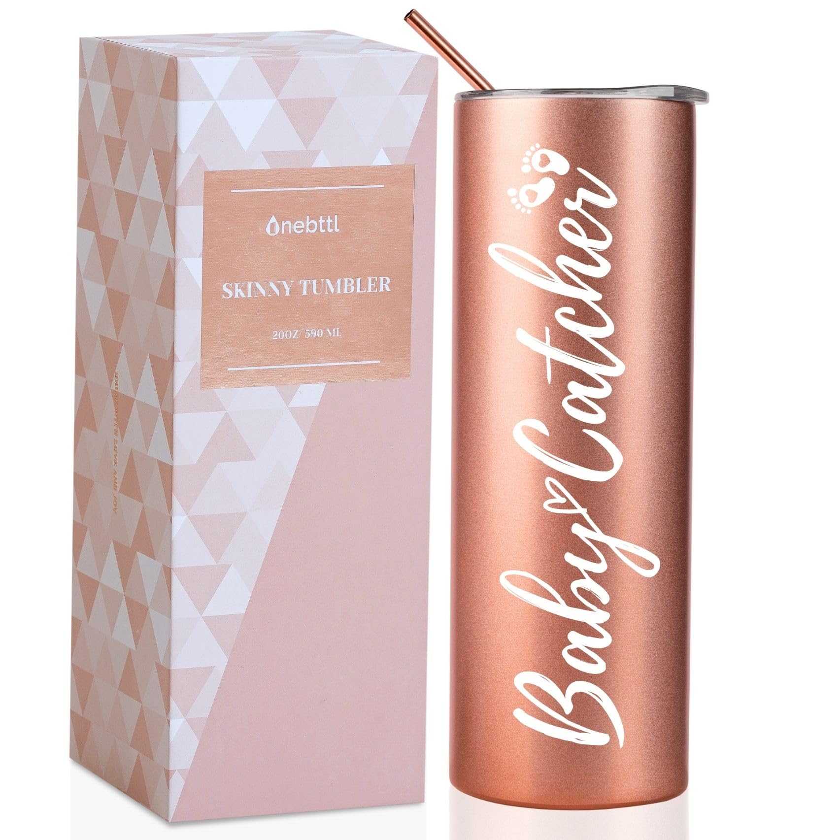 Onebttl Midwife Gifts for Women, Obgyn Doula Gifts for Doctors Nurse, 20oz Skinny Vacuum Insulated Travel Mug Tumbler for Coworkers, Rose Gold, Baby