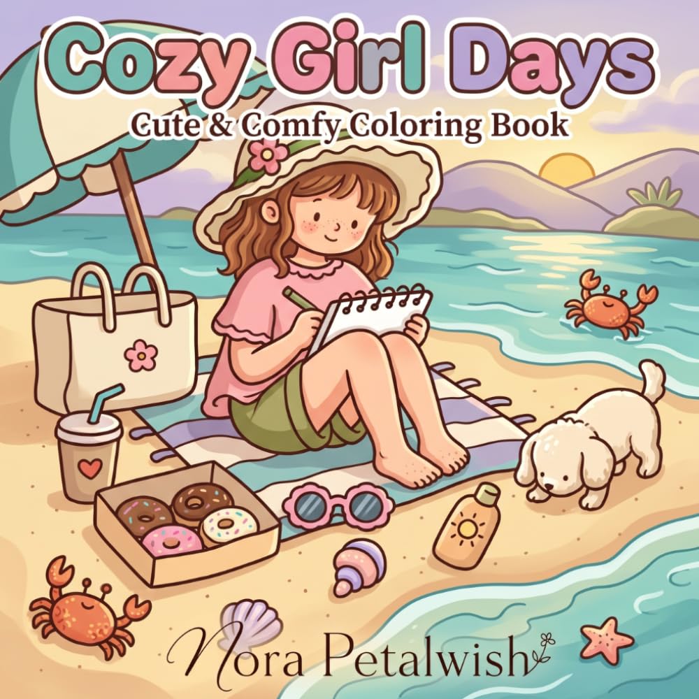 Cozy Girl Days: Cute and Comfy Coloring Book for Adults and Teens Featuring Cozy Girl Daily Activities for Relaxation