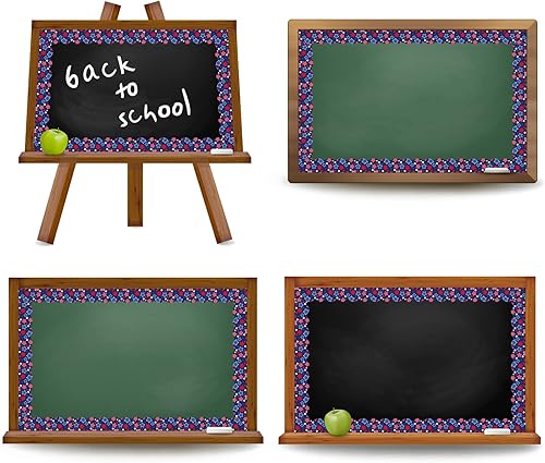 Miniatura 3 de Whaline Tablero de anuncios patriótico de 32.8 pies, diseño de estrellas rojas y azules troqueladas, borde enrollado para decoración de pizarra de 4