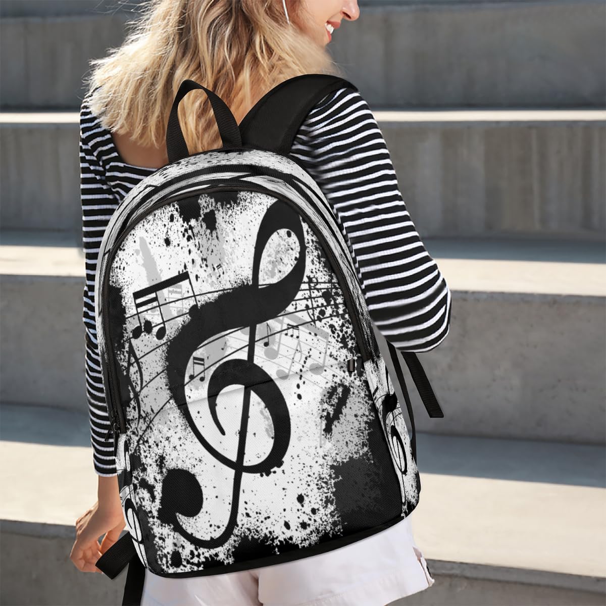 TropicalLife Noten-Rucksack für Herren, Damen, Mädchen, Jungen, Kinder, schwarz, Musiknoten, lässiger Rucksack, 17,4 l, Rucksack, Schule, Büchertasche, Reisen, Laptop-Tasche, Tagesrucksack, farbig,