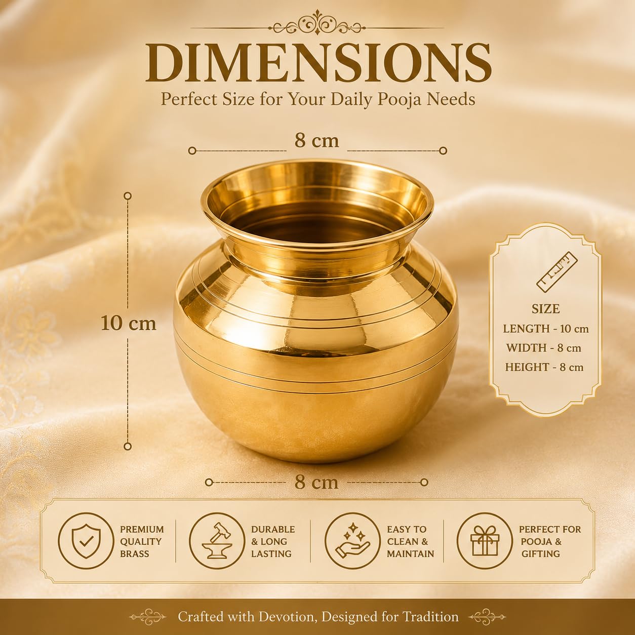 Pure Source India Brass Kalash Lota Utensil, 3.5 Inch, Gold, 1 Piece (Small Kalash) 1