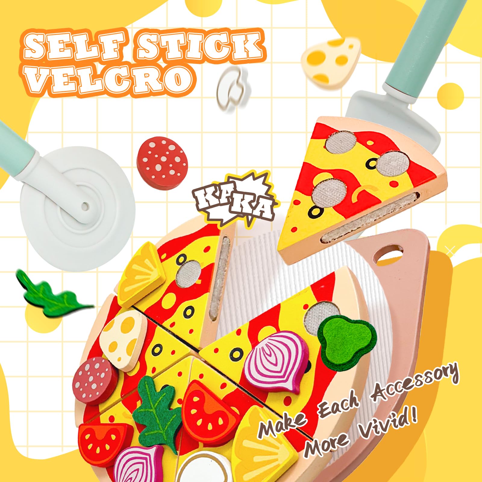Set di pizza in legno per alimenti – cucina per bambini accessori per la cucina dei giochi in legno – accessori per la cucina dei bambini, giocattolo educativo di ruolo, regalo per bambini
