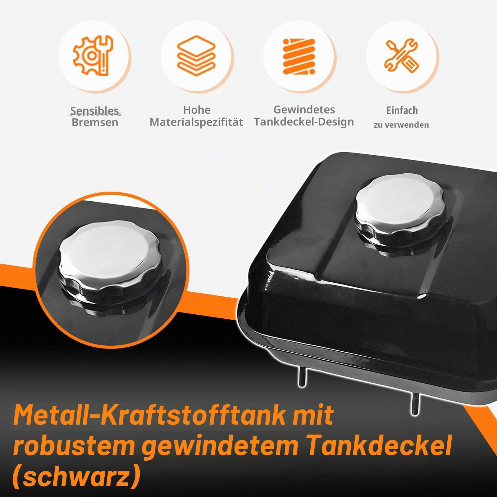 Kraftstofftank für Honda GX160 5.5HP GX200 6.5HP GX140 Motor mit Benzinhahn Tankdeckel Filter ersetzt 17510-ZE1-020ZA schwarz