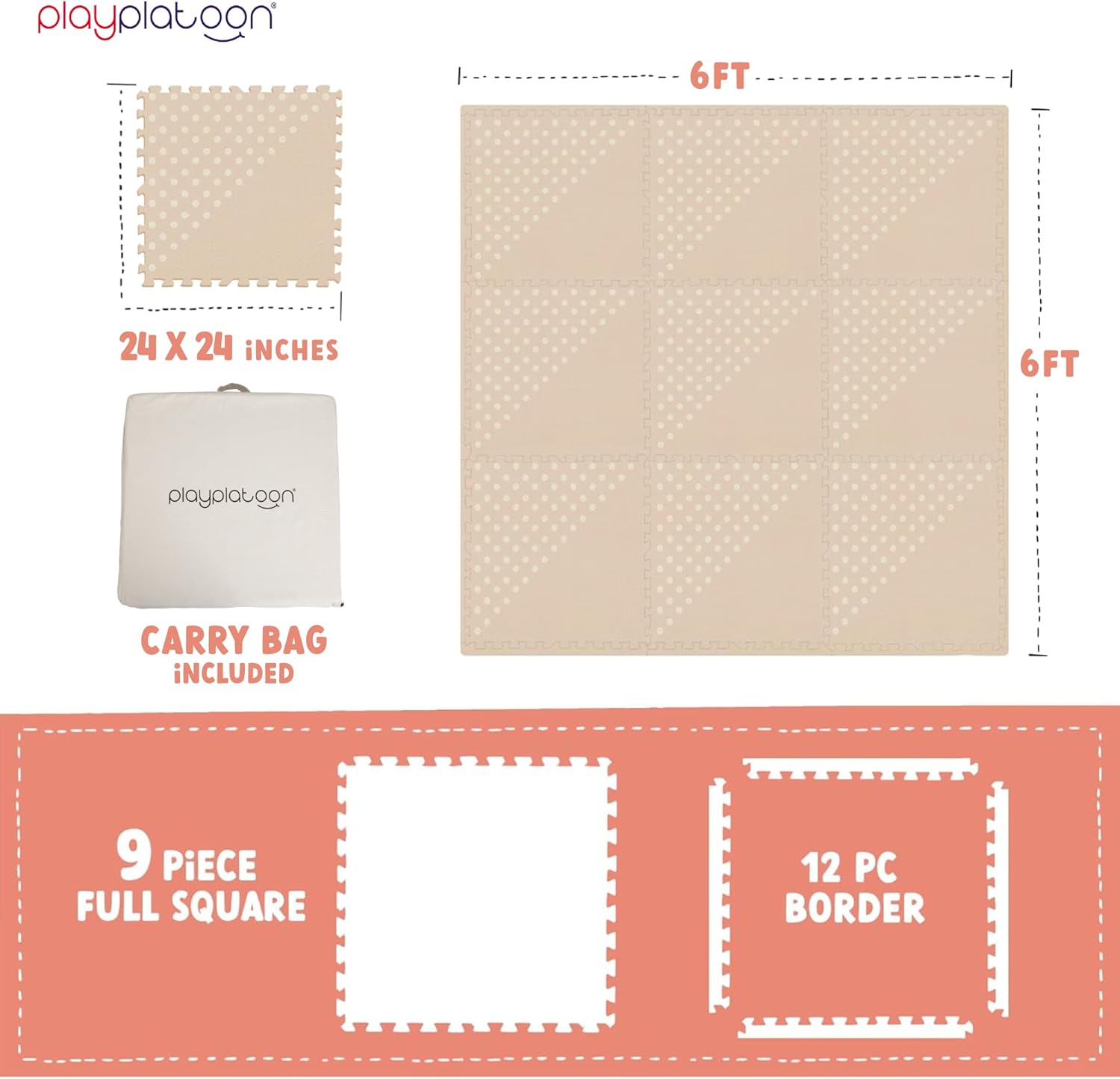 Play Platoon Non-Toxic Kids Play Mats for Floor, Extra-Thick Foam Tiles, Playmat for Toddlers & Childrens Playroom, Wooden Rainbow Stacking Toy Ring Stacker Toy, Educational Interactive Learning Toys