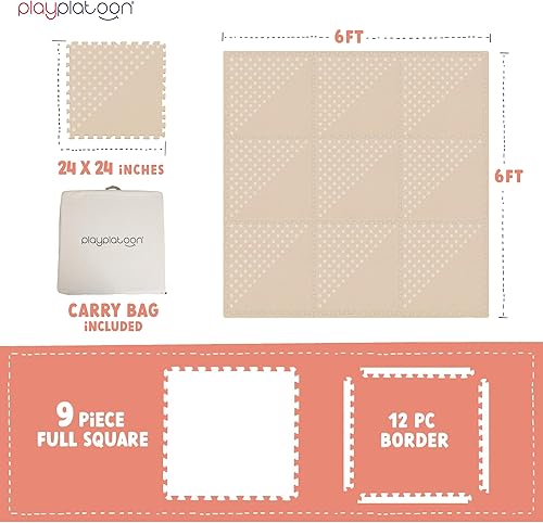 Miniatura 2 de Play Platoon Tapete grande de juego para bebé para piso 9, 72 x 72 pulgadas, azulejos de espuma entrelazados extragruesos de 24 x 24 pulgadas,