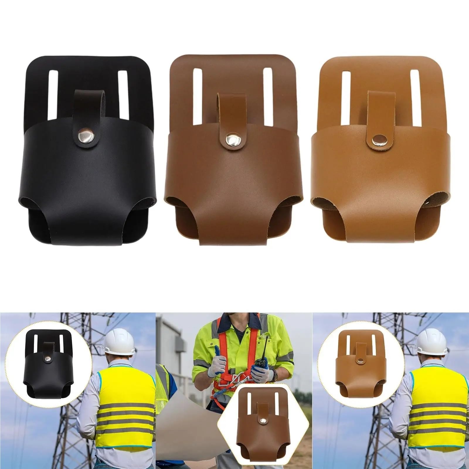 Miarka z uchwytem na pasek, 4 szt. Przenośne akcesoria rzemieślnicze ze skóry PU dla hydraulików pracujących budowie(Light Brown)