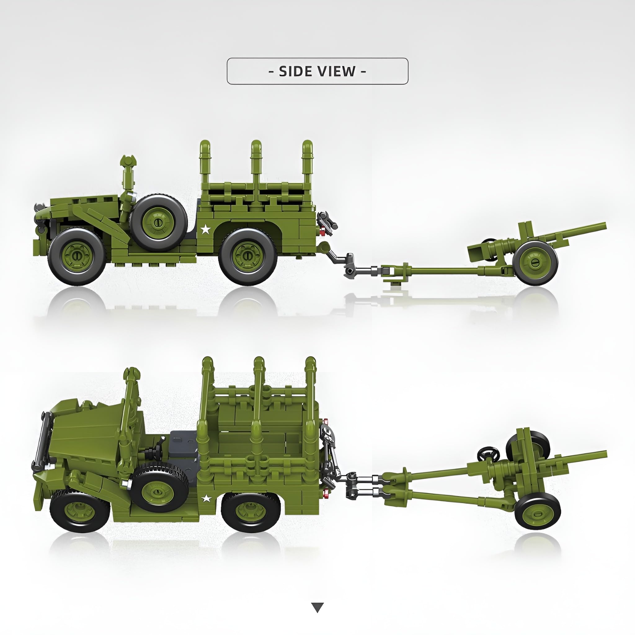 Military Tank Building Block Set, 313PCS M3 37mm AT Gun Dodg Beep WC52 Bricks Kit, 1:35 Scale WW2 Military Vehicle - Image 2
