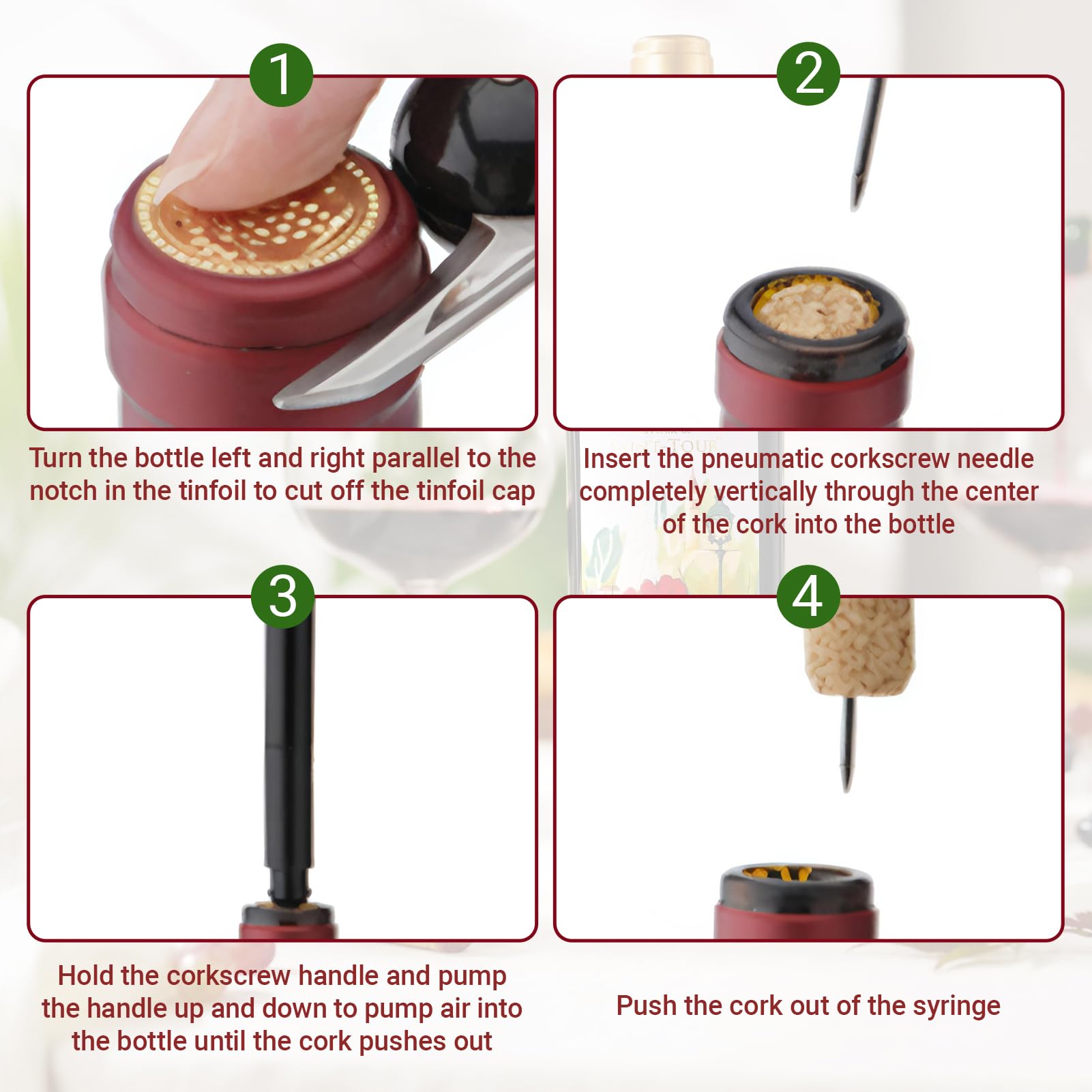 Abrelatas de vino de presión de aire 2 en 1, con Corta Cápsulas, Sacacorchos Manual Portátil, Abrebotellas de Vino, Abrebotellas de Vino, Apertura Rápida, para Viajes y Regalo para Amantes (Verde)