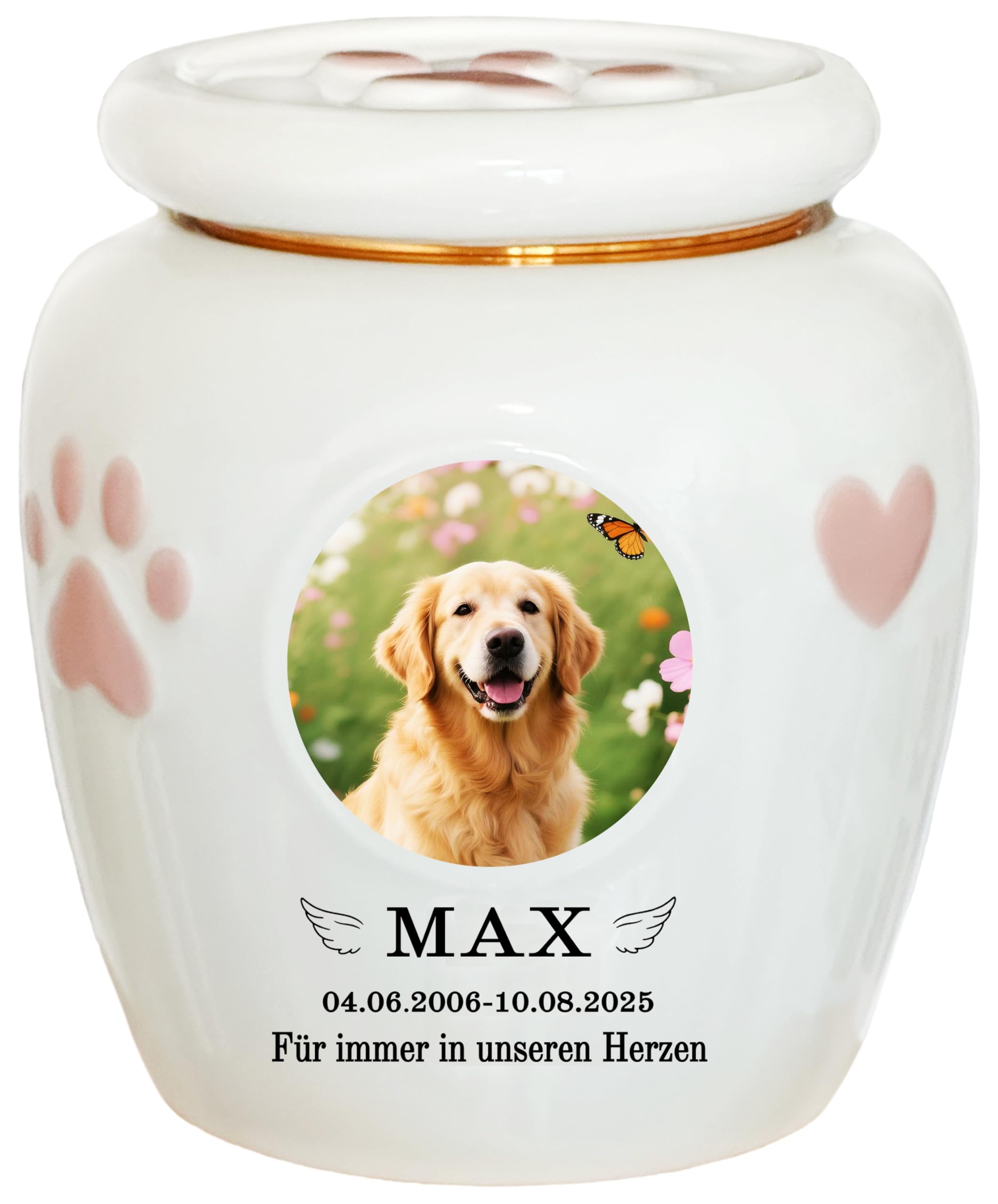 Personalisierte Haustierurne, Haustierurnen für Hunde Katzen,Urnen für Haustierasche, Keramikurne,Vogel Kaninchen,Haustierverlust Groß,Geeignete Asche≤50KG (keine Knochen)
