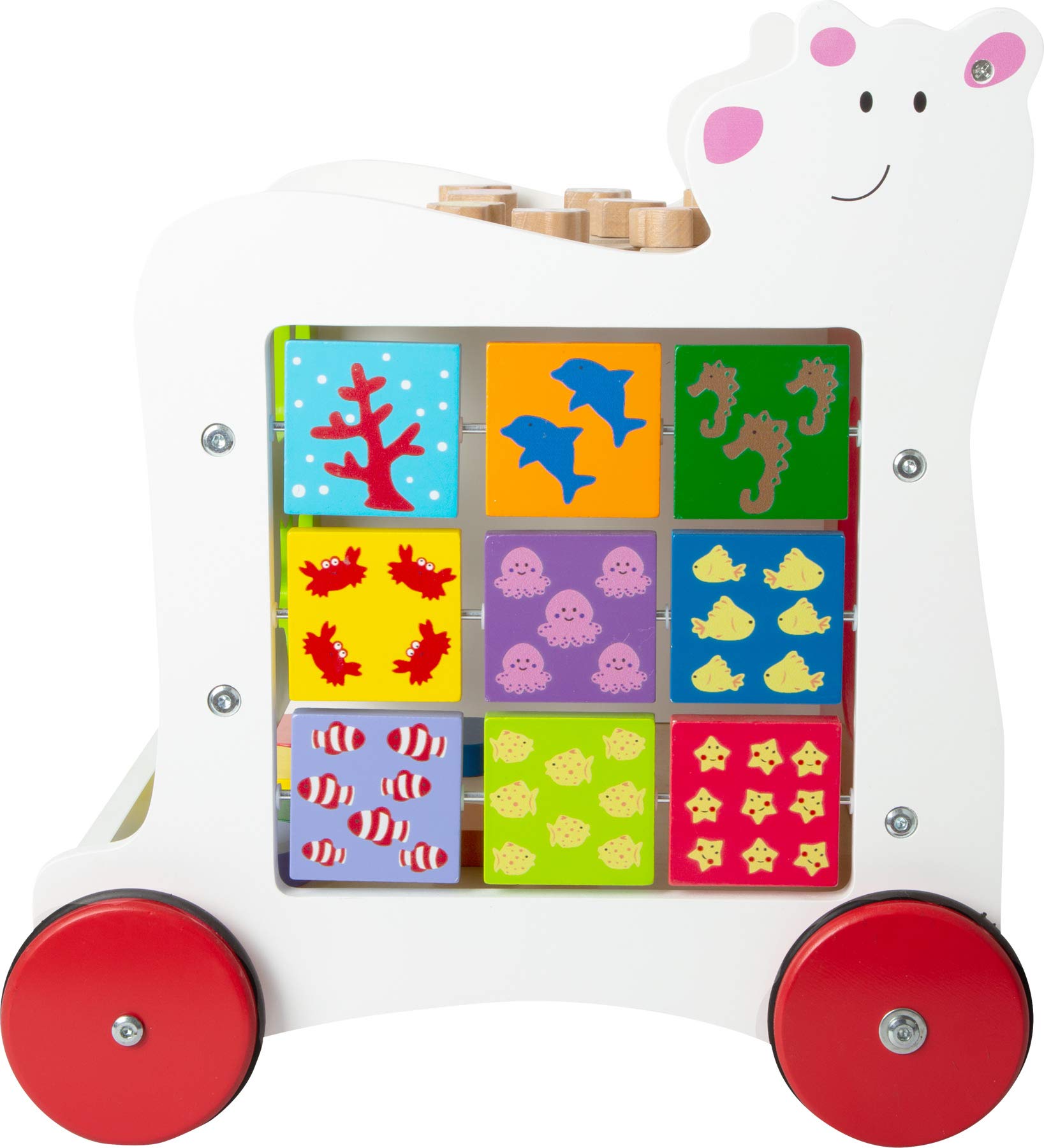 small foot 11841 Lauflernwagen Bär aus Holz, 4-seitiger Spielspaß, ab 1 Jahr, mehrfarbig