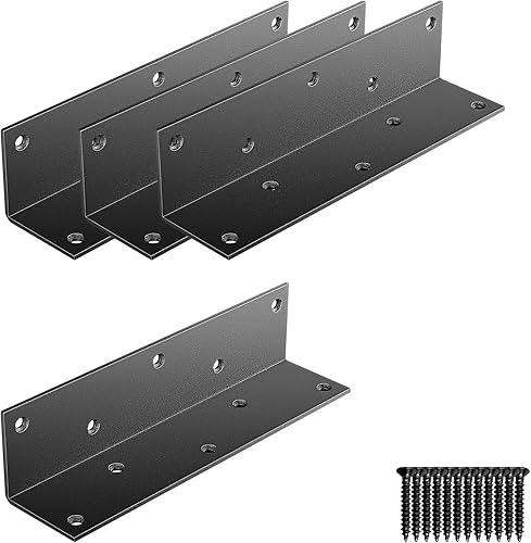 Soportes resistentes de 8 x 2 x 2 pulgadas de largo, soporte de esquina de hierro grande, grosor de 0.118 pulgadas, incluye tornillos, para