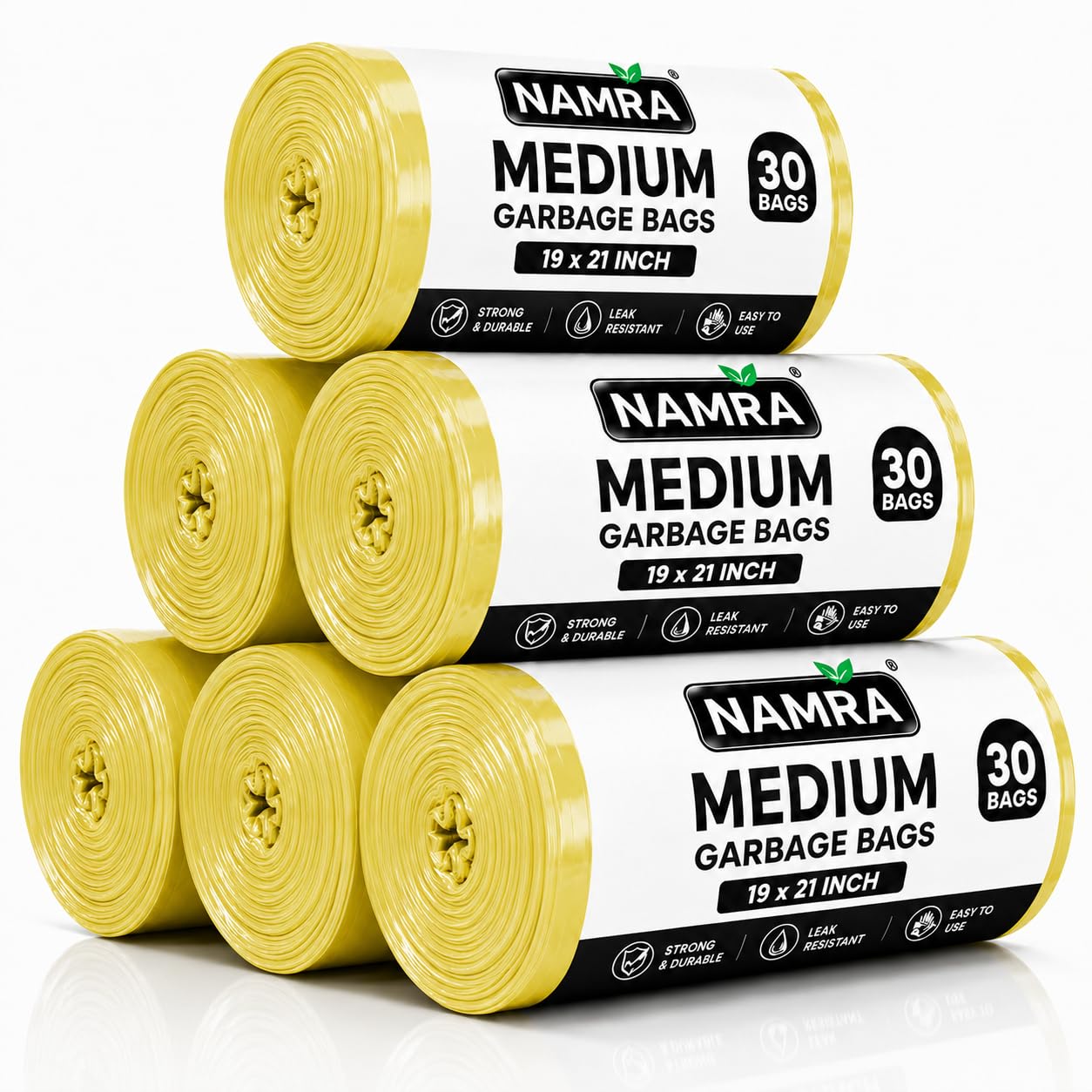 Medium Dustbin Bags | Heavy Duty Garbage Bags | Leakproof Trash Bags for Kitchen, Bathroom, Home & Office | Easy Tie Waste Bags | 19 x 21 Inch | Yellow (120 Garbage Bag)