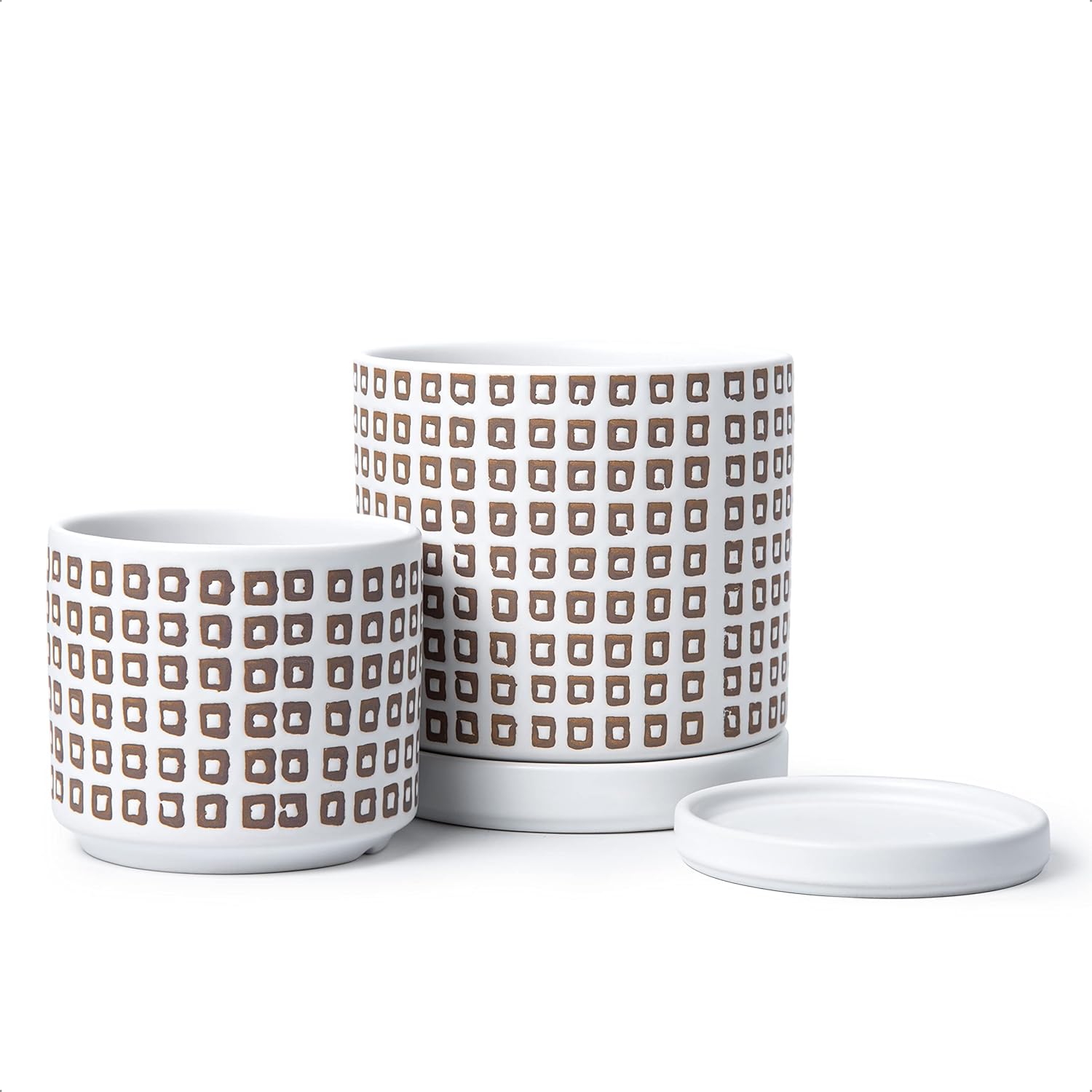 D'vine Dev Set of 2 Ceramic Planter Pots with Drainage Hole and Saucer, 4.5 Inch 6 Inch Plant Pots for Plants Indoor Houseplants, Green, 99-A-4