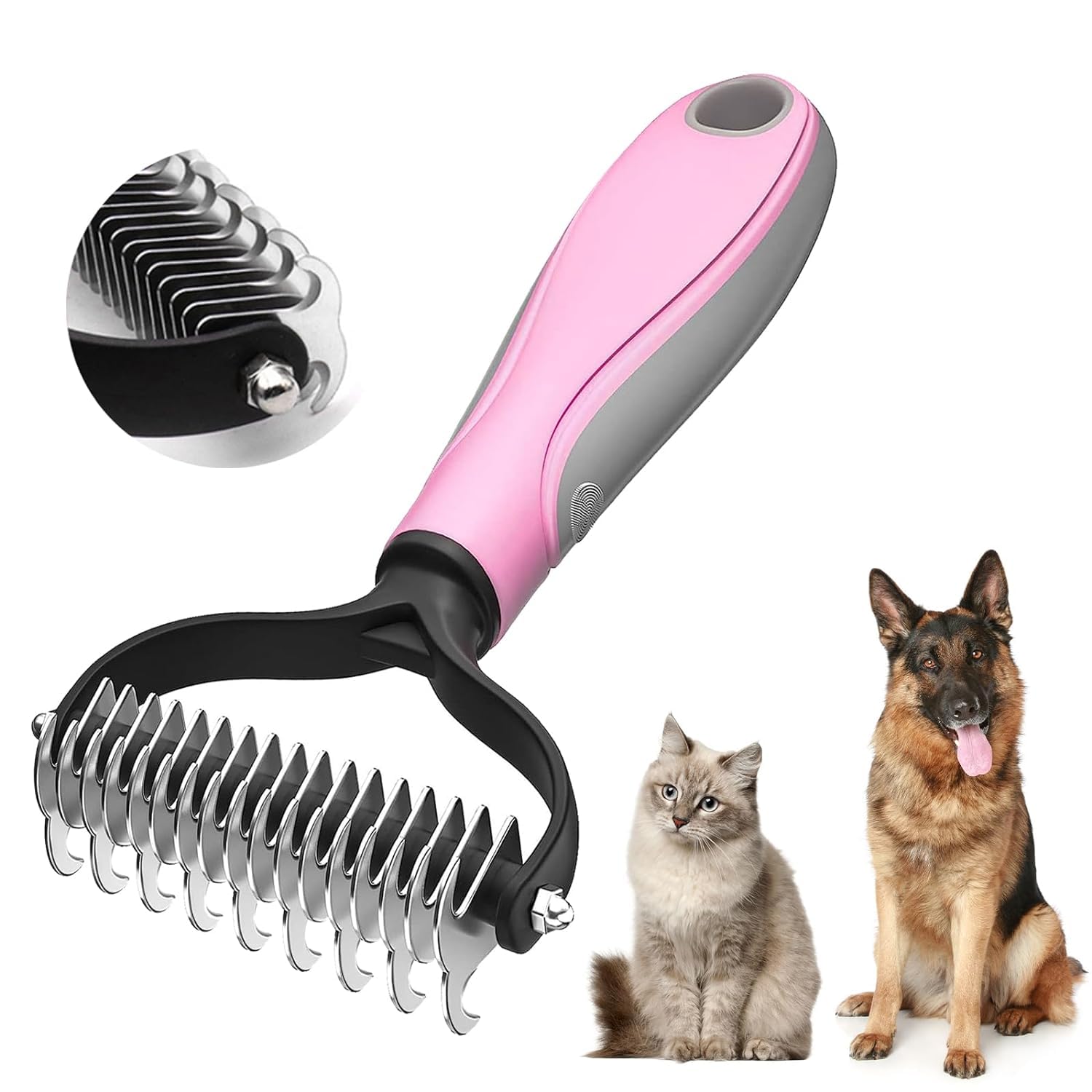 Spazzola per Cani Pelo Lungo, Spazzola Gatto Deshedding Brush Animali Acciaio Inossidabile Doppia Faccia Strumento di Deshedding Animali per Cane/Gatto Pelo Lungo, Medio e Corto (Pink)