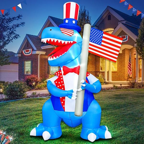 Festive Patriotic Inflatable Dinosaur