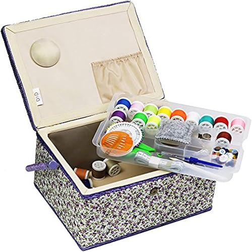 Miniatura 10 de Cesta de costura grande con accesorios, caja organizadora de costura para suministros de costura y almacenamiento de herramientas de manualidades,