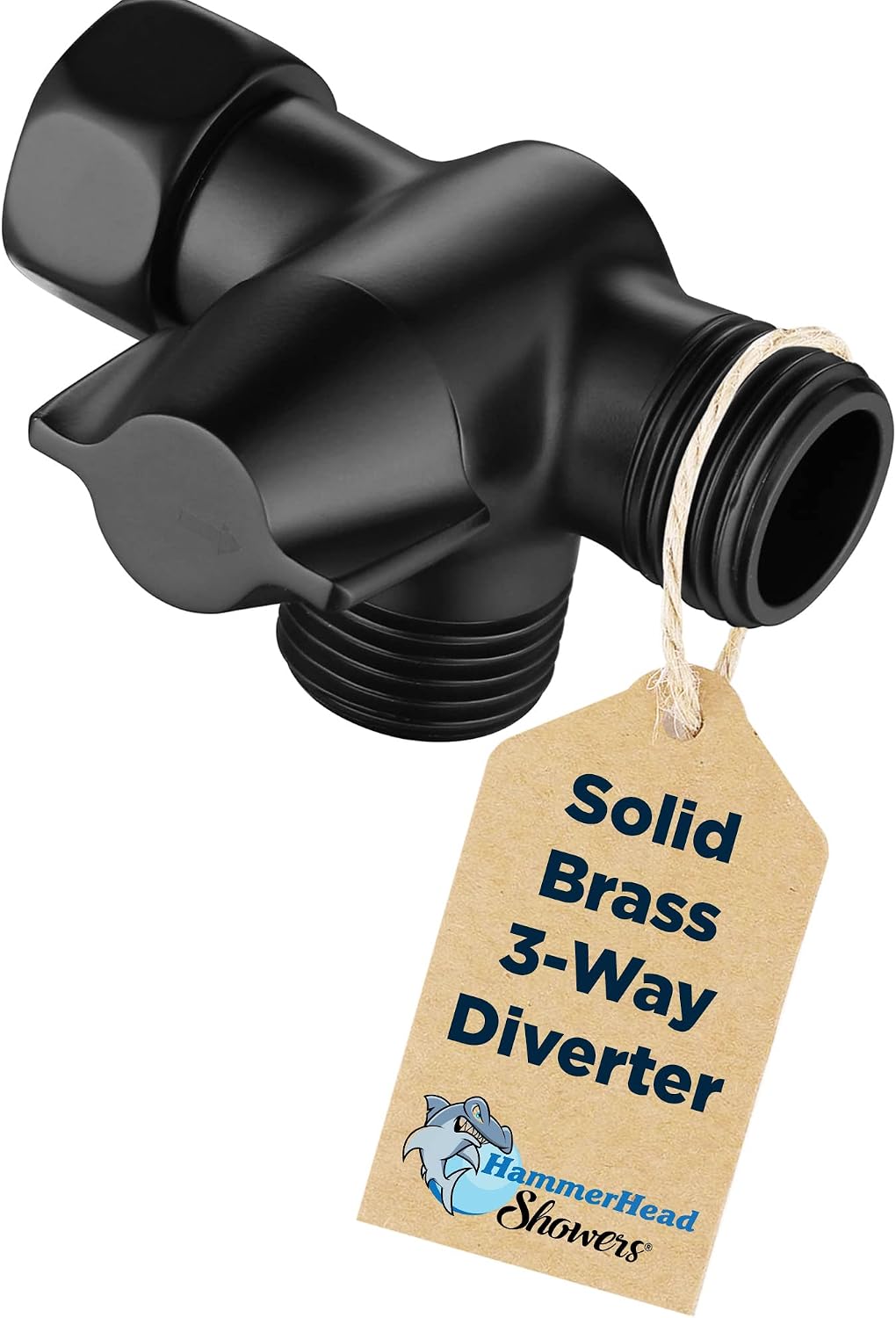 All Metal 3-Way Shower Arm Diverter Valve for Dual Shower Head Combo, Matte Black | Connects Both Fixed and Hand Held Showerheads To Shower Arm
