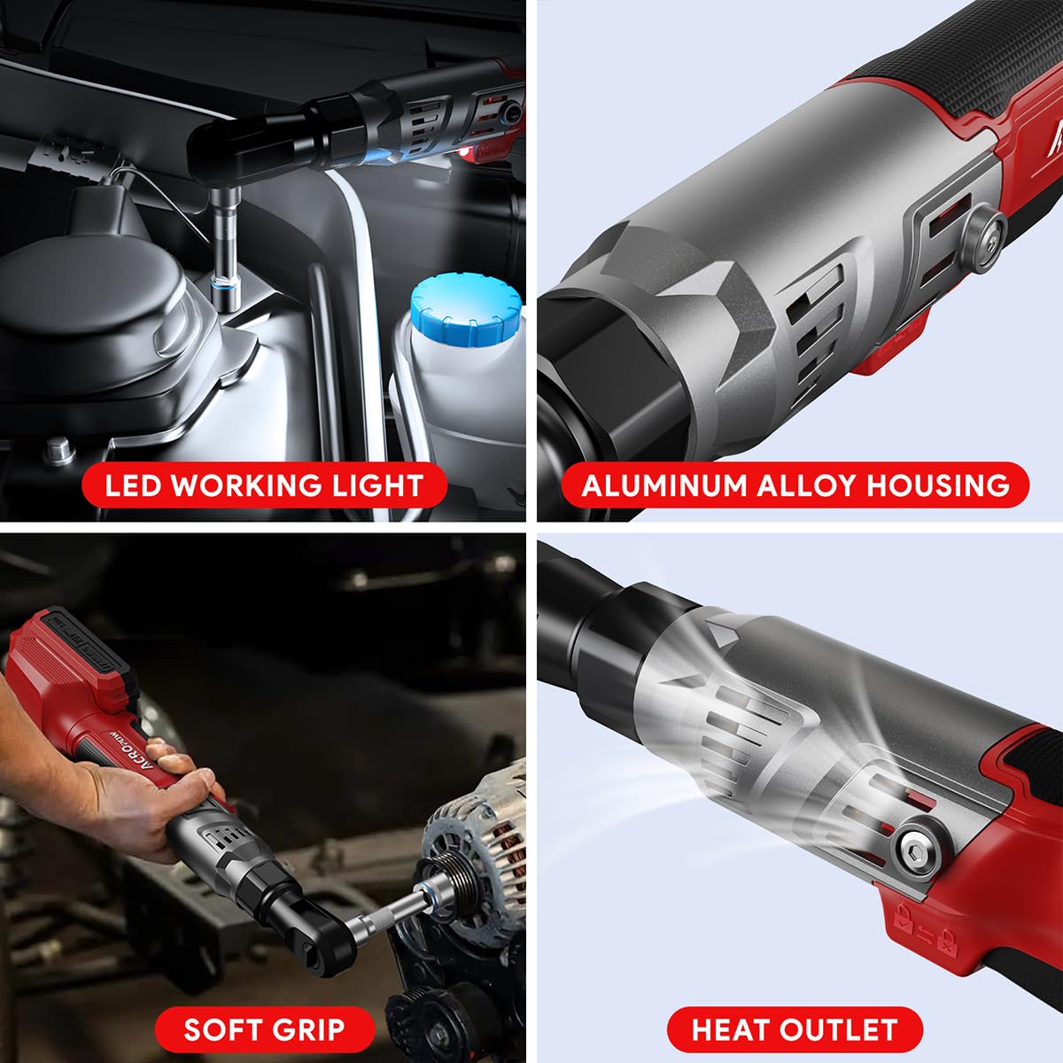 ACROPOW Clé à cliquet sans fil de 0,95 cm, compatible avec batterie Milwaukee 18 V, cliquet électrique à moteur sans balais de 20,3 m avec vitesse variable, adaptateurs de 1,27 cm et 0,6 cm, barre