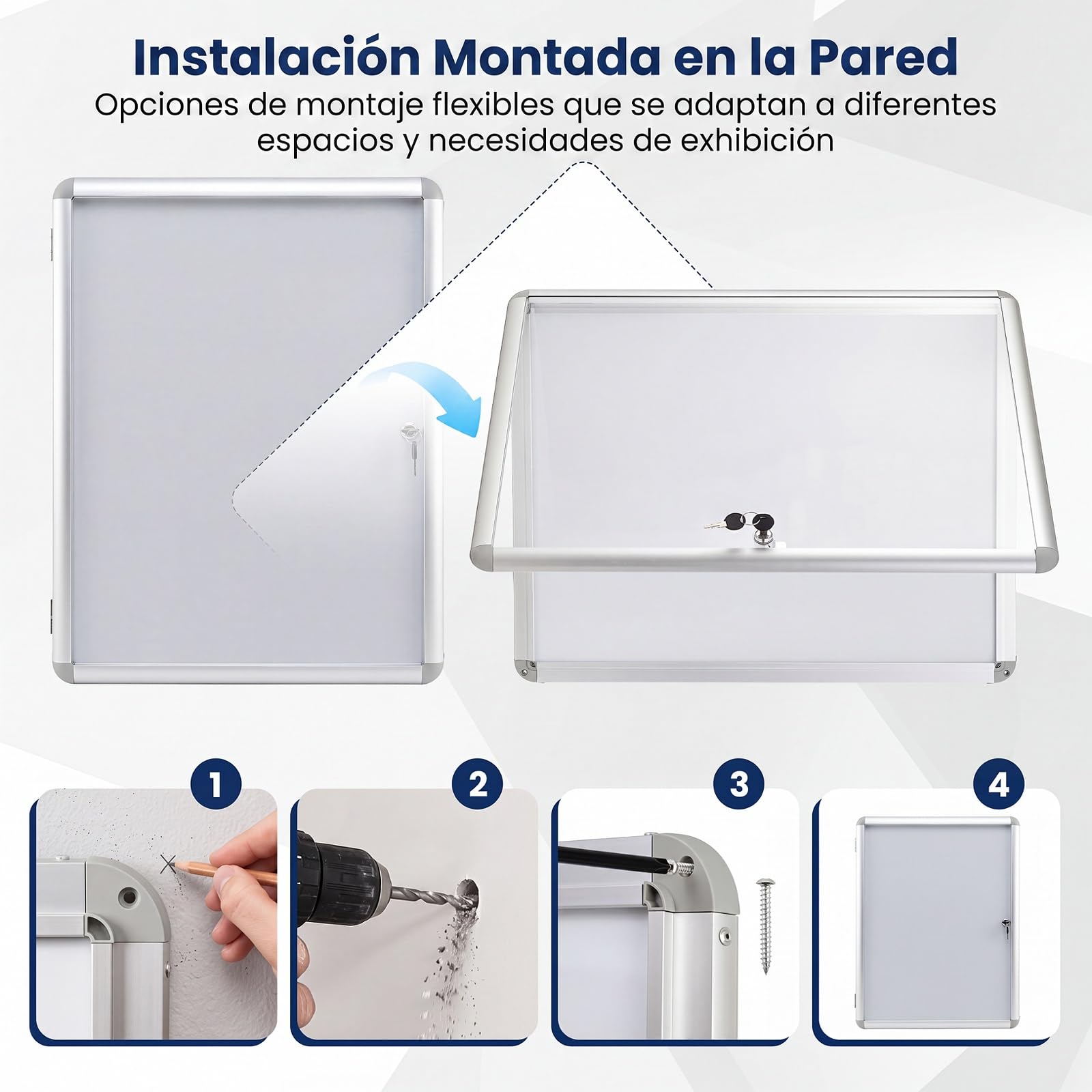 COSTWAY Tablón de Anuncios con 2 Llaves para 4 Hojas A4, Aluminio | Vertical/Horizontal, Boletín de Anuncios con Pizarra Blanca Magnética, Interior Oficina