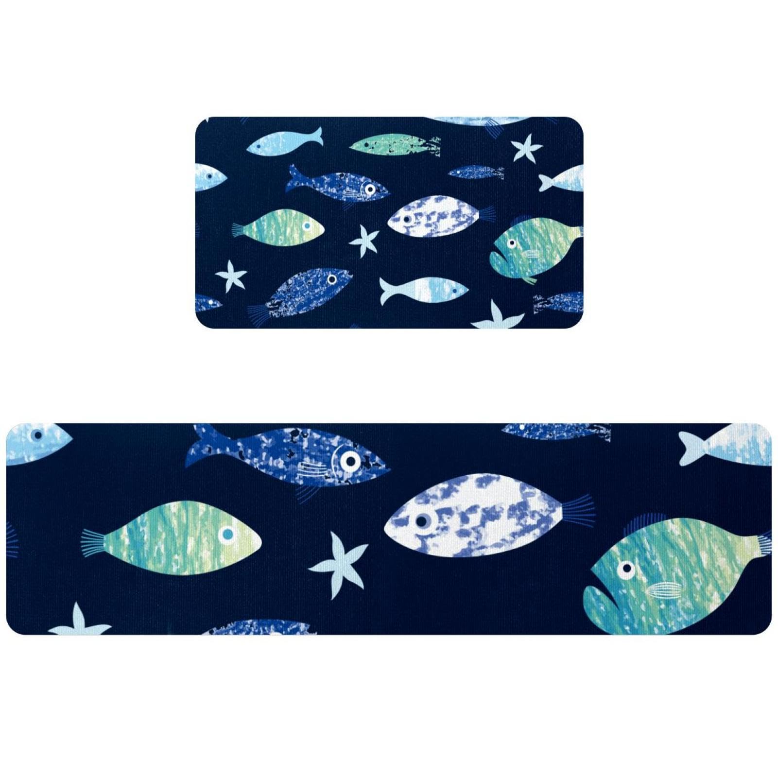 Alfombrillas de cocina antideslizantes juego de 2 alfombras absorbentes con diseño de peces