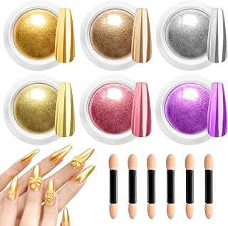 6 Jars Chrome Nail Powder, Chrome Effect Nail Powder Set, Shiny Nail Glitter Powder with Magic Mirror Effect for Nail Art