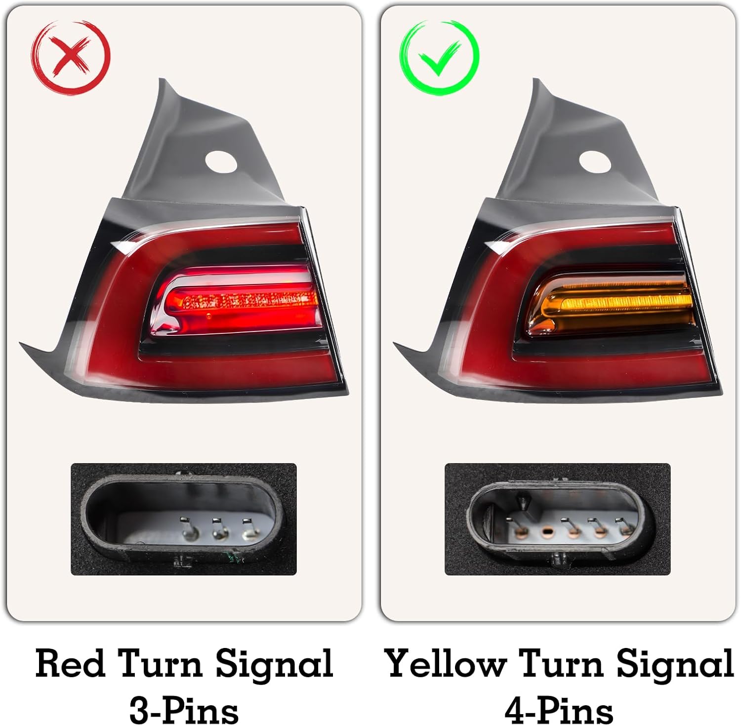 Left 4PINS LED Outer Tail Light (Yellow Signal) Assembly Compatible With 2021-2023 Tesla Model 3/Y Rear Outer Lamp Left Driver Side Replacement 1077397-00-F 1077397-00-H