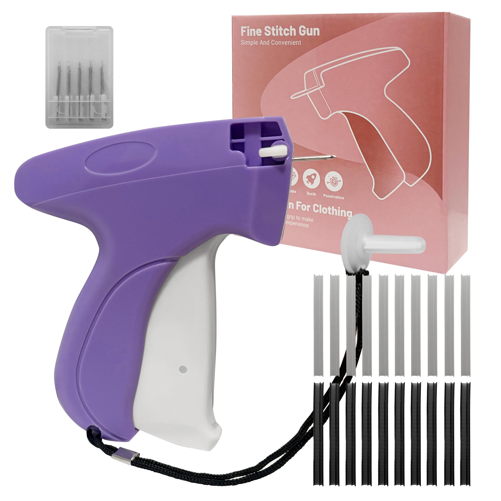 Rpuzonier Stitchy Gun for Clothes, Stitchy Quick Clothing Fixer Tagging Gun Mini Stitch Gun for Clothes Quick Stitch Sewing Gun, Includes 6 Needle, 1000 Black Fasteners & 1000 White Fastener (Purple)
