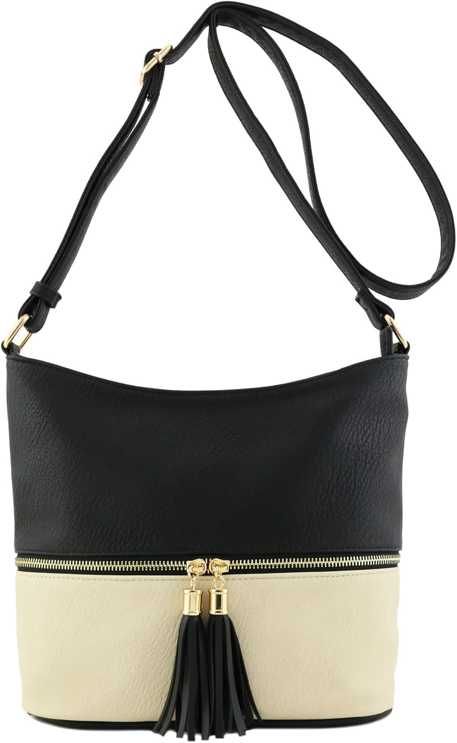 FashionPuzzle Lightweight Tassel Zipper Bucket Crossbody Bag - Image 3